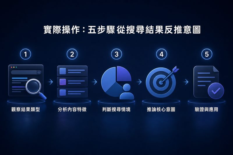 實際操作：五步驟從搜尋結果判讀意圖｜搜尋意圖是什麼？怎麼從搜尋結果判斷客戶想找什麼 說明圖